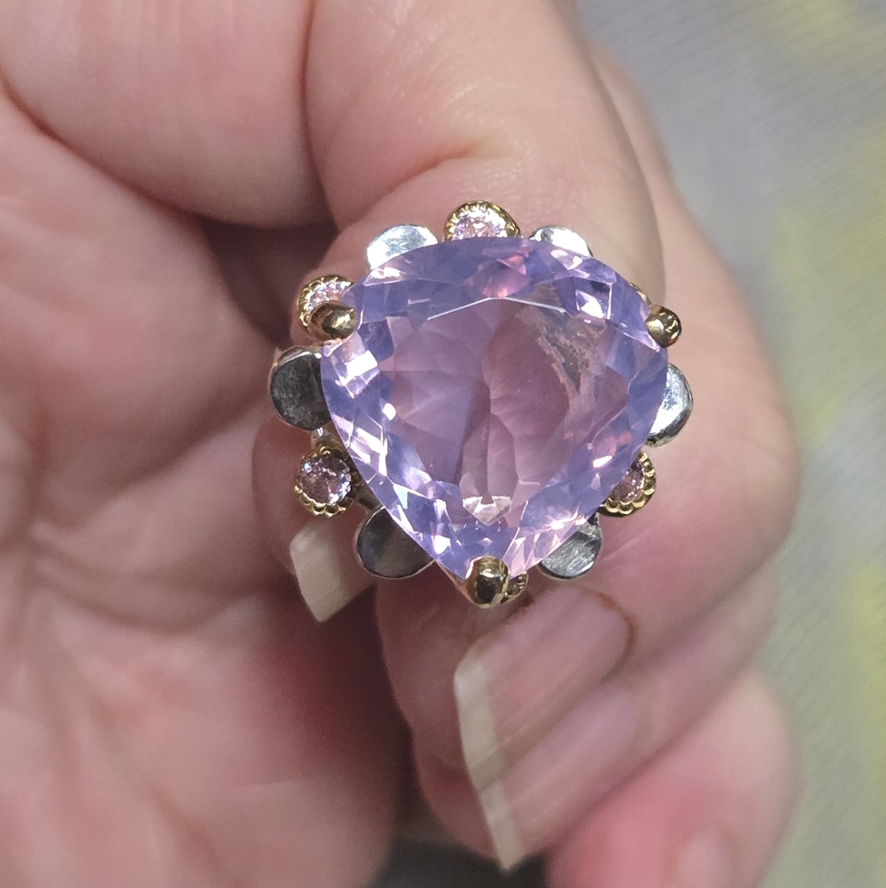 Lavender RARE Natural 16k quartz Sterling & Gold Ring Sz7 - Picture 14 of 14